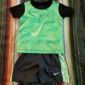 Green and Black Nike Shirt and Shorts Set